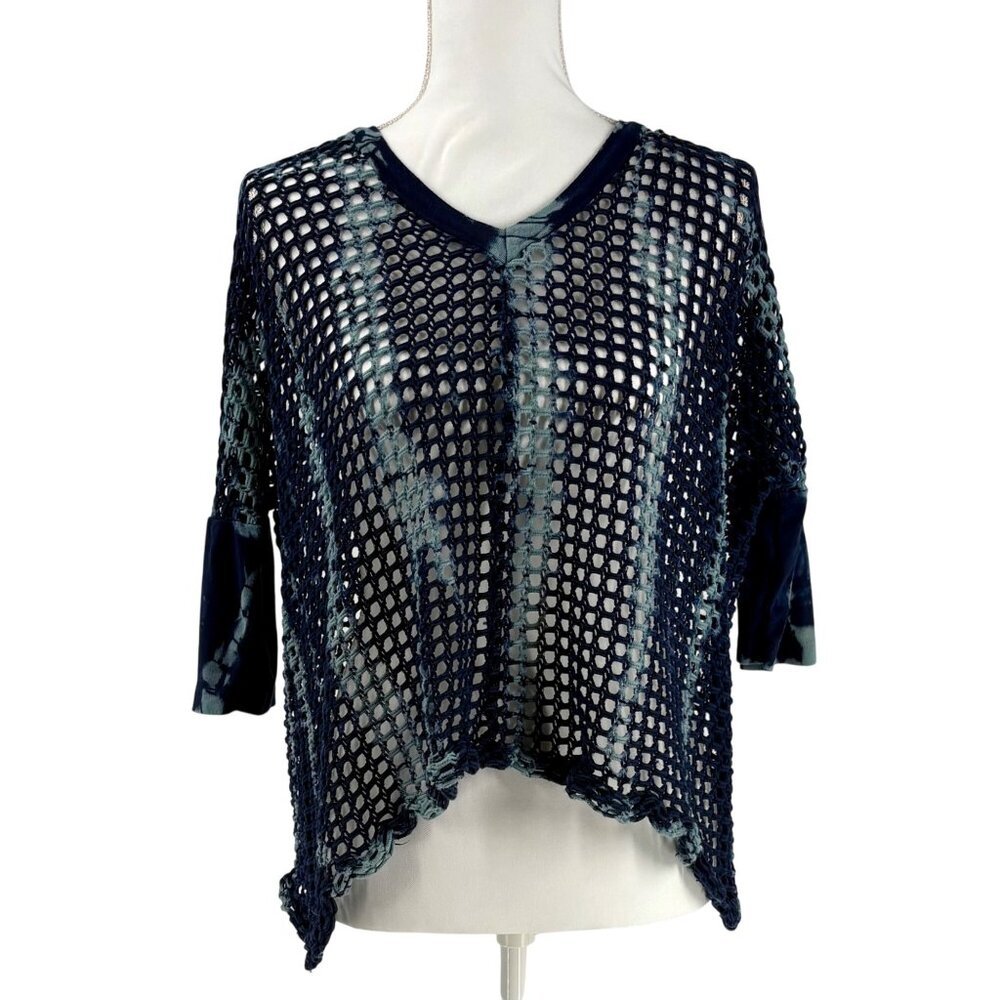 Impulse California Nautical Navy Blue Festival Tie-Dye Boho Crochet Knit Top  M